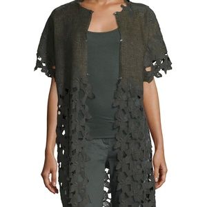 Elie Tahari Gregoria Floral-Cutout Linen Coat M